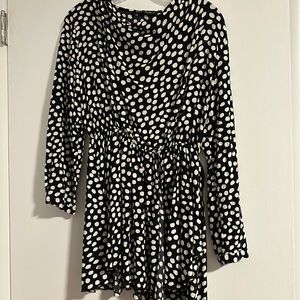 ZARA Women's Black Polka Dot Long Sleeves Round Neck Pleated Mini Dress Size S